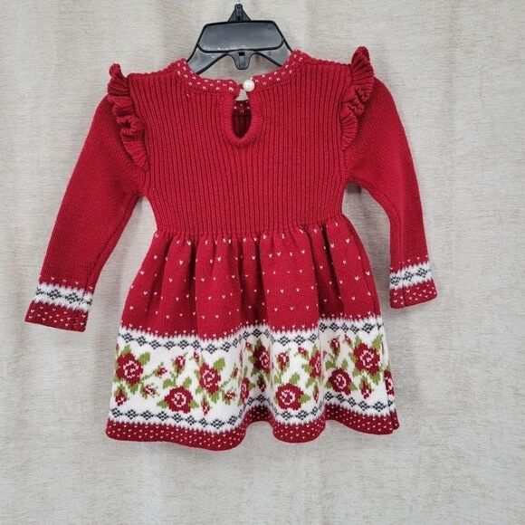MAX Studio Baby Red Knit Dress with Ruffled shoulder 3-6mo - Picture 3 of 7